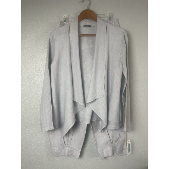 NEW LUCA VANUCCI Italy Linen Jacket Women’s Sz Med Gray Open Front Long Sleeve - Picture 1 of 6